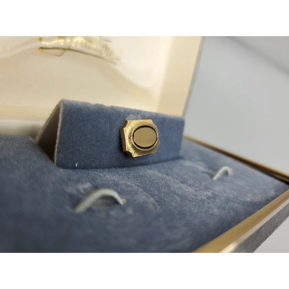 Vintage Signature 5 Piece Mesh Wrap Cuff Links Tie Tack Gold Toned Men's Jewelry